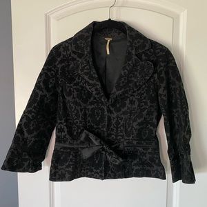 Free People - Black Brocade Blazer W/ Velvet Tie Size 4